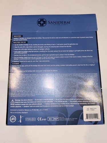 SANIDERM Tattoo Aftercare Adhesive Bandage Sz Medium 6"x8" x3 3pks 9 Total New image 2