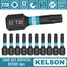 10 x T20 Torx 25mm 1" Impact Screwdriver Bits Magnetic 1/4" Universal KELSON