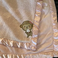 Child of Mine Carter Pink Monkey Cupcake Satin Trim Sherpa Baby Blanket