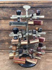 15 VTG Postal Military Wood Hand Stamps & Three Tier Rotating Achilles Carousel