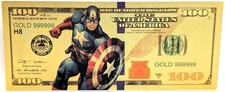 Captain America $100 Marvel Comic Novelty 24K Gold Foil Plated Note Bill GFN57