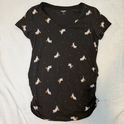 Women s Old Navy Maternity Small Short Sleeve Halloween Shirt Black Ghost 