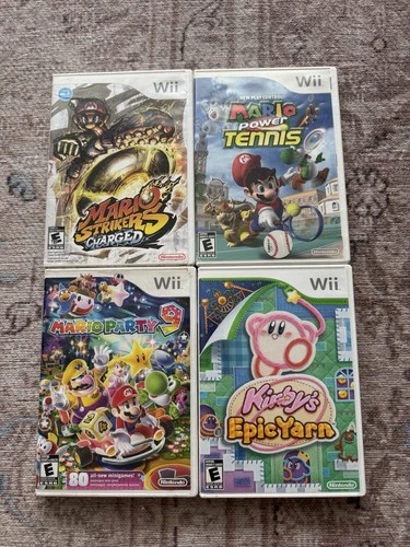 Lot of 4 Nintendo Wii Games Mario Power Tennis, Strikers, Mario party 9, Kirbys