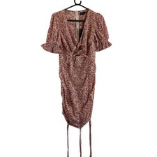 pretty little thing womens dress pink floral print tie front bodycon size 12