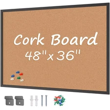 Board2by Cork Board Bulletin Board 36 x 48, Black Wood Framed 4x3 Corkboard,