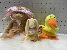 Vintage Ty Easter Bunnies Duck Plush Lot 3 Small Basket Beanies Stuffed Toys