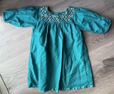 Tea Collection Girls Teal Embroidered Dress Size 3T Vguc
