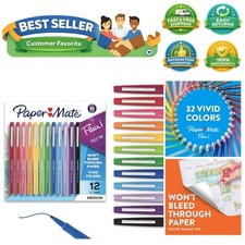 Flair Felt Tip Pens, Medium Point 0.7mm, 12 Assorted Colors for Creative Writing