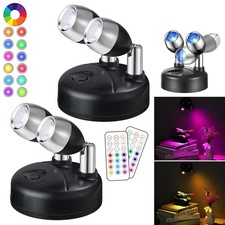 2X Wireless Spotlight RGB Colours Changing 2Head LED Puck Lights Remote Control