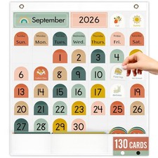 Classroom Monthly Calendar Pocket Chart for Kids Learning, 105 Cards Wall Boh...