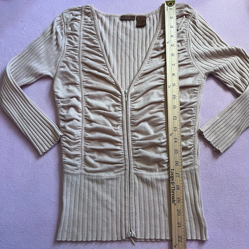 Y2K Arden B. Crema Acanalada Manga Larga Cremallera Extra Pequeña Foto 4 de 4