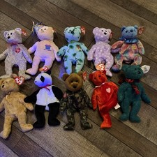 TY Beanie Buddies Bears Lot of 10 All With Tags - Great Condition TY2