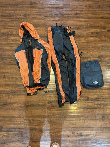 Genuine Harley Davidson Women's Lined Rain Suit Size Small Orange And Black