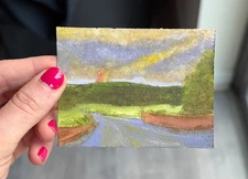 ACEO Original Landscape Art Card Acrylic/Canvas Hand Painted 2.5 In x3.5 In