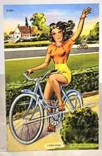 Genuine Curt Teich C. T. Streamline Sports Postcard Unused Care-Free - Bicycling