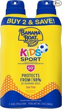 Protector solar deportivo Banana Boat Kids FPS 50 paquete doble 2 x 6 oz sin lágrimas NUEVO