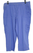 Chicos Zenergy L Capri Blue Cargo Pants Elastic Waist Coastal Grandma Pullon