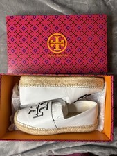 Tory Burch Women’s Espadrille Flats Goat Leather Slip-On White/Beige US 6.5