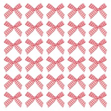 50 Pcs Mini Gingham Ribbon Bows 1.8 Inch Satin Ribbon Bows Red White