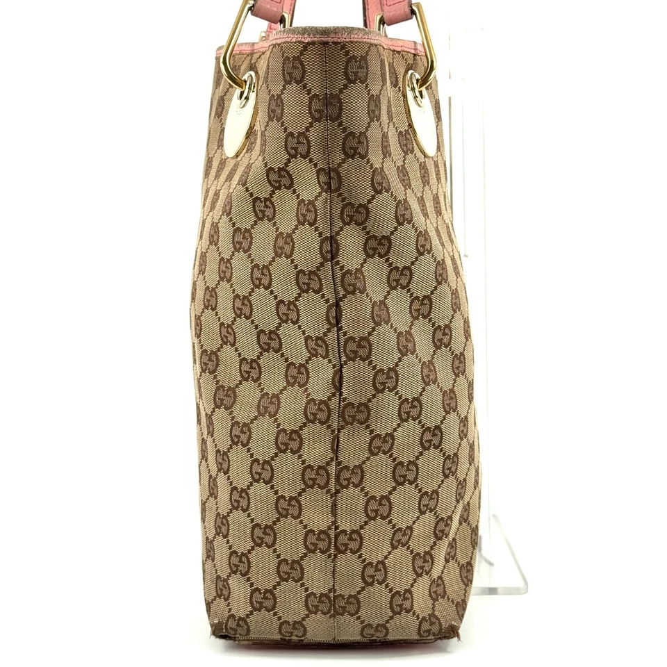 Auténtico bolso de hombro de lona GUCCI GG beige dorado cuero rosa Foto 4 de 4