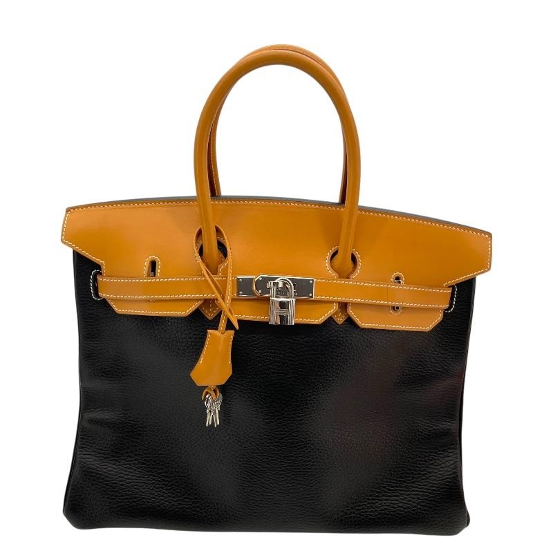 HERMES Birkin 35 Ardennes/Vache Tote Bag Black Natural Square F