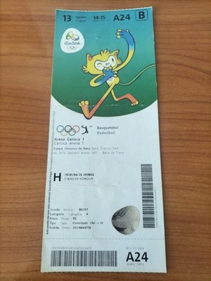 Used Ticket Olympic 13.08. 2016 Rio Olympia A24 Basketball Argentina Brazil 3