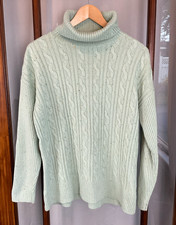 Talbots Women  s Large Sweater Green Turtleneck Cable Knit Cabin Cozy