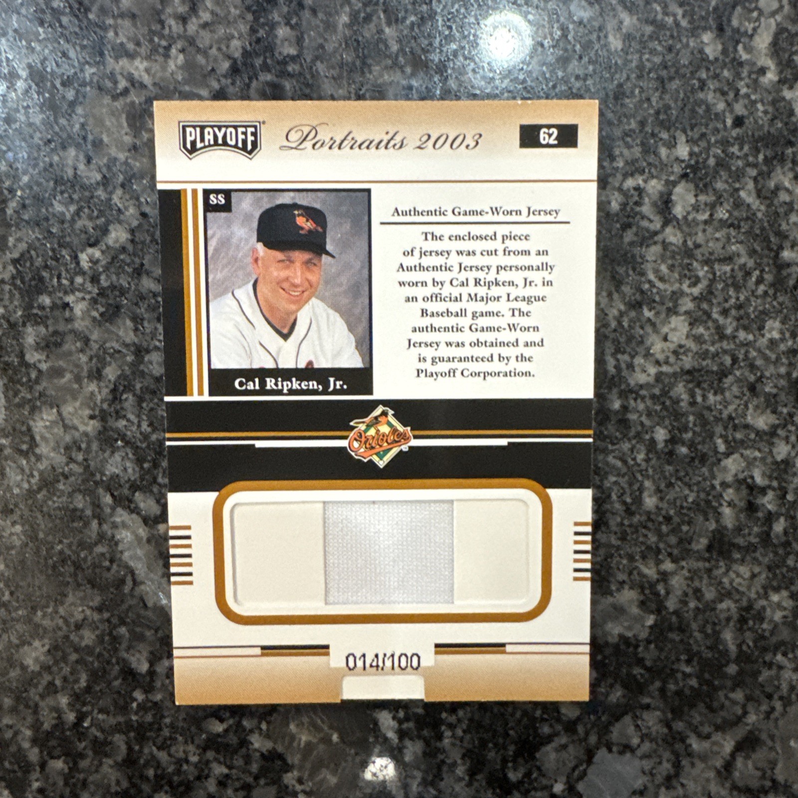 2003 Playoff Portraits - Cal Ripken #62 Bronze /100 Game Used Jersey view 2