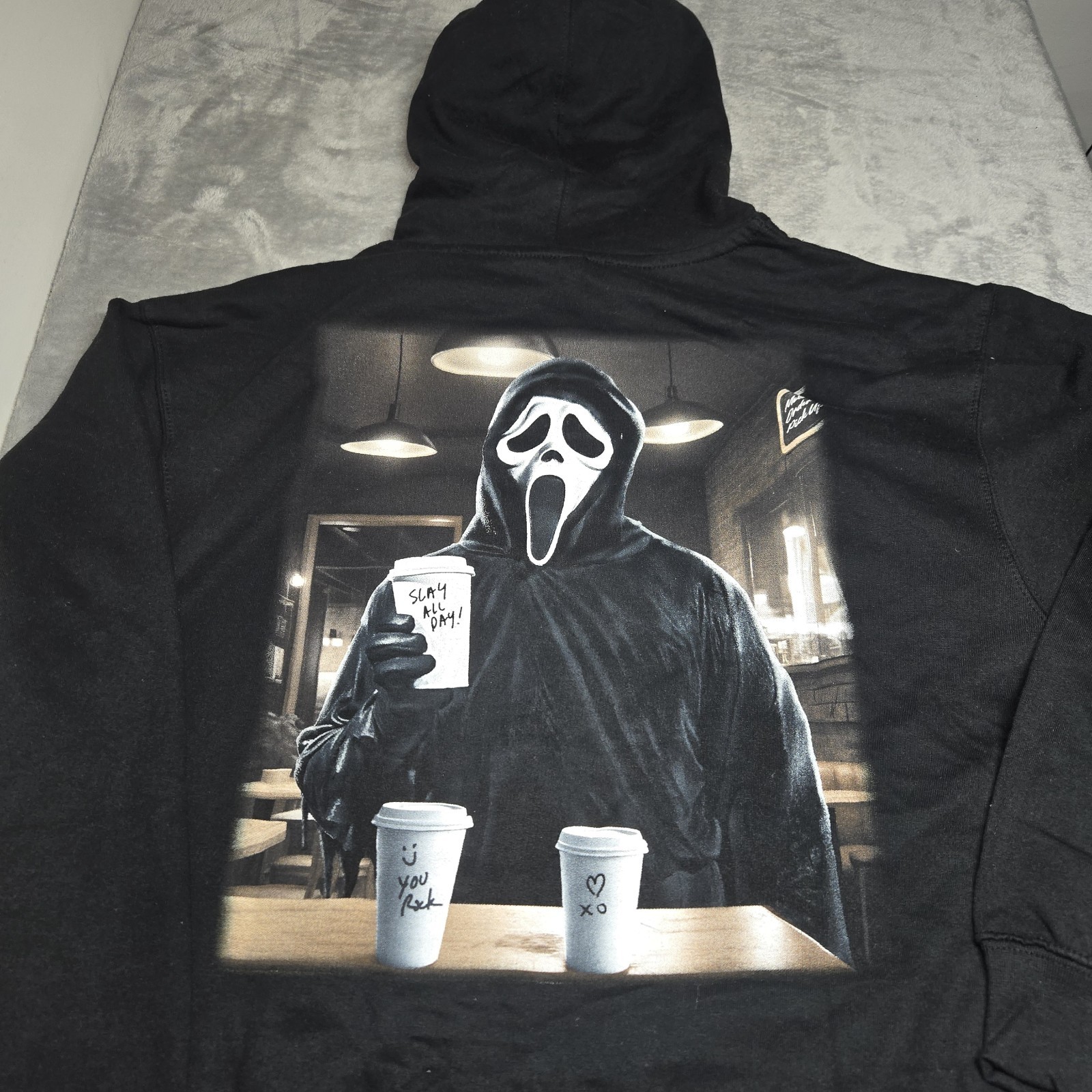 Ghostface Hoodie Large Scream Horror Coffee Graphic Pullover Sweatshirt Black
