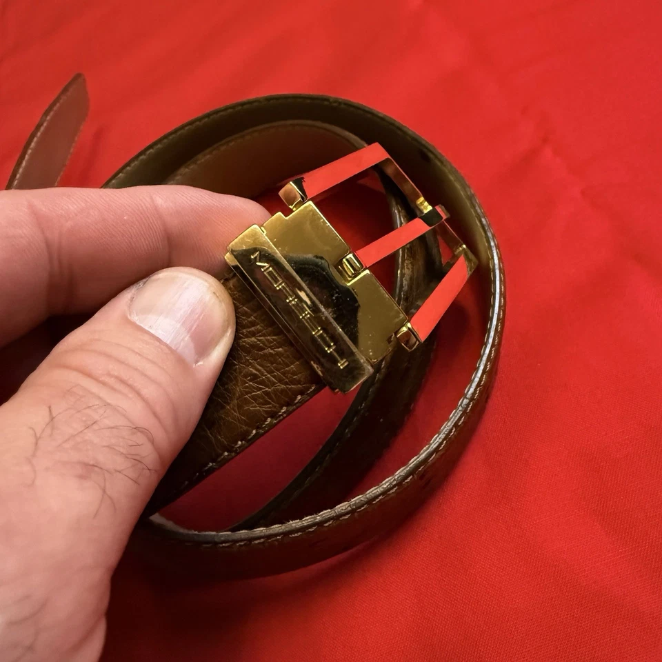 Moreschi Men’s Sanremo Struzzo Ostrich Belt Brown Sz 44 See Pics EUC 1-1/8” Wide - Image 2 of 4