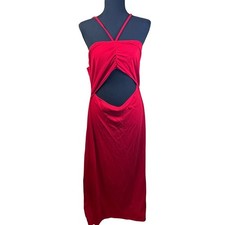 NWT Eloquii Size 16 Red Cutout Spaghetti Strap Midi Ribbed Dress Formal Fancy