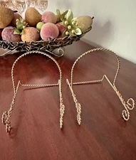 Set of 2 Vintage Twisted Coiled Gold Tone Wire Metal Easel Plate Display Stands