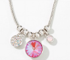 Touchstone Crystal By Swarovski Three Wishes Necklace Lotus Pink DeLite 15-18"