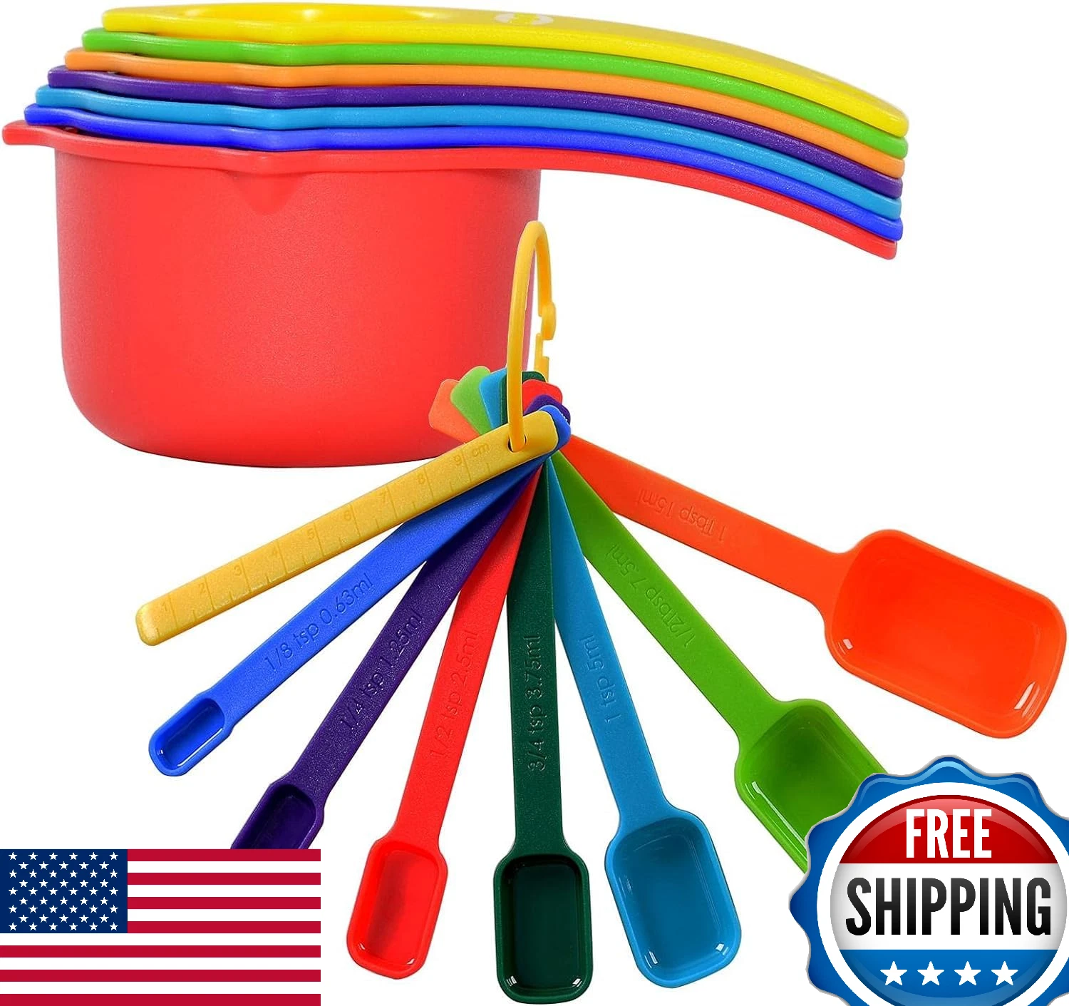 DOTINGHUX 15-Pc Measuring Cups & Spoons Set - Assorted Colors, Baking & Cooking