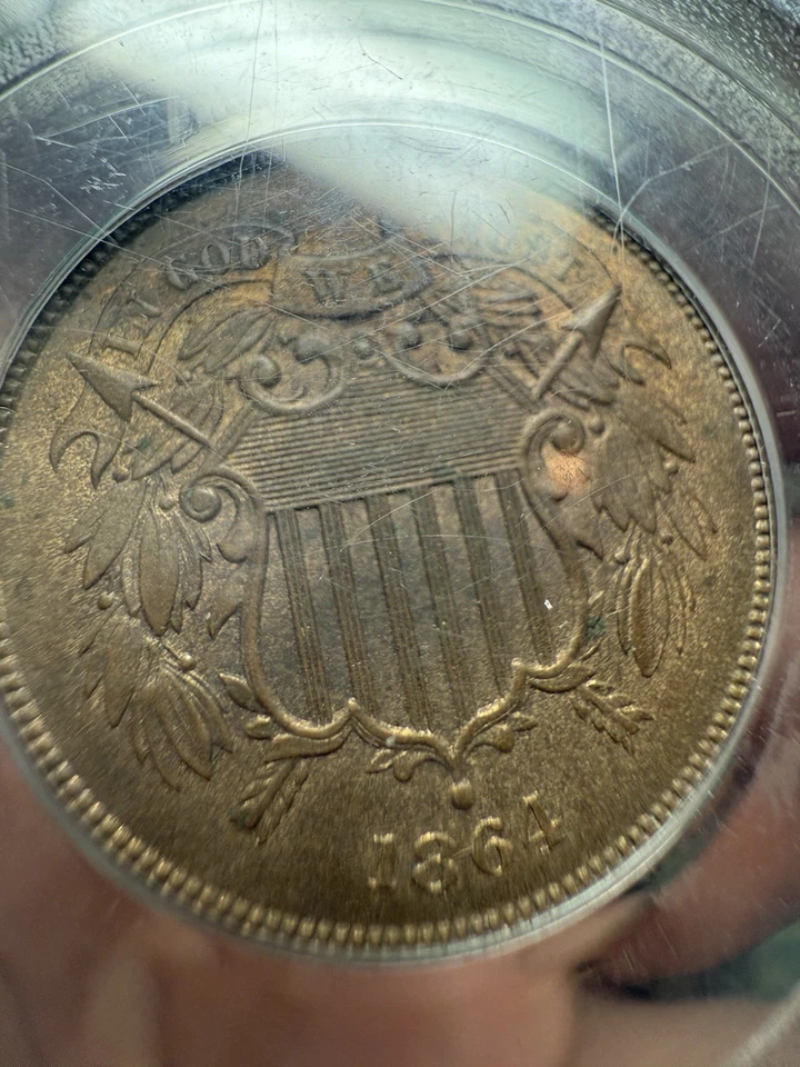 1864 Two Cent Piece 2C PCGS MS63 RB OGH Rattler Holder Cac Vaultbox Vault Box - Image 4 of 4