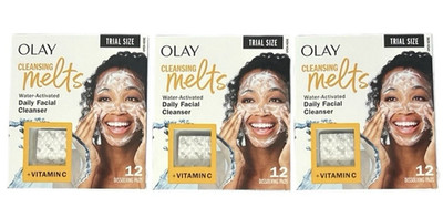 3 Olay 12 ct. Cleansing Melts, Water Activated Daily Facial Cleansers Vitamin C