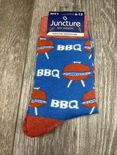Juncture Men's BBQ Party Man Cave Gift Novelty Socks Blue Fits 6-12 NWT