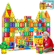 100Pcs Magnetic Tiles with 2 Cars Magnetic Building Blocks for Toddlers 3 4 5 6