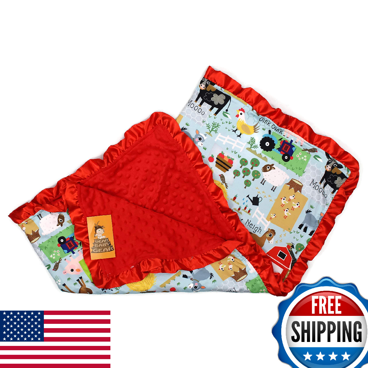 Dear Baby Gear Farm Deluxe Baby Blanket - Reversible, Milest