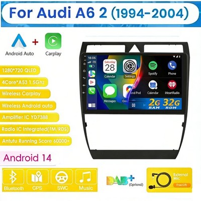 Android 14 Car Stereo GPS Navi For Audi A6 C5 S6 1997-2004 Carplay BT Radio 64GB