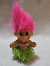Russ Troll Doll HAWAIIAN HULA GIRL Dancer Hot PINK Hair 1990s Hawaii 8"
