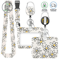 Ausweishalter Horizontal Weiß Blume Ausziehbar Mit SchlüSselanhäNger Lanyard