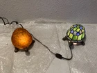 Lot of 2 Tiffany Style Stained Glass Turtle Night Lights Desk Table Lamps Vintag