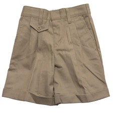 A Girls Uniform Shorts Size 4 Khaki Pleated Wrinkle Free School Elastic Waist