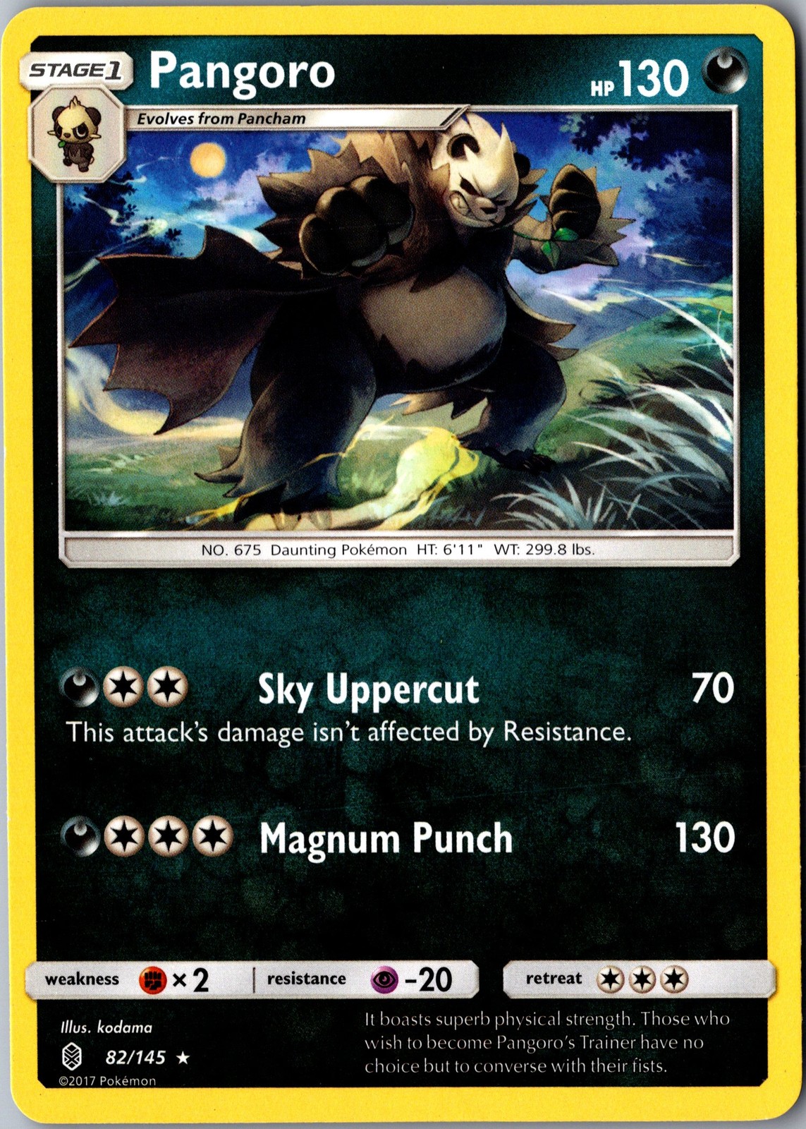 Pangoro 82/145 Rare SM - Guardians Rising LP Pokemon Card