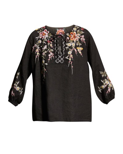 Johnny Was Acacia Split Neck Linen Top 