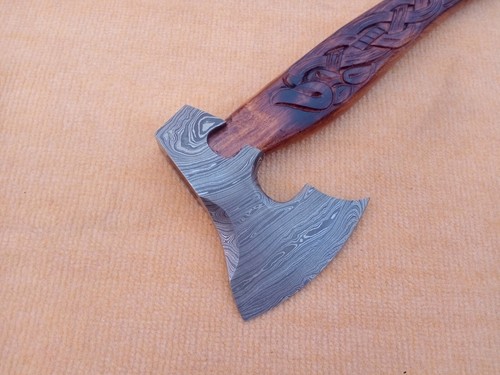 RARE DAMASCUS CUSTOM HANDMADE TOMAHAWK/HATCHET RUSSIAN AXE 20" ROSE WOOD HANDLE - Picture 3 of 7