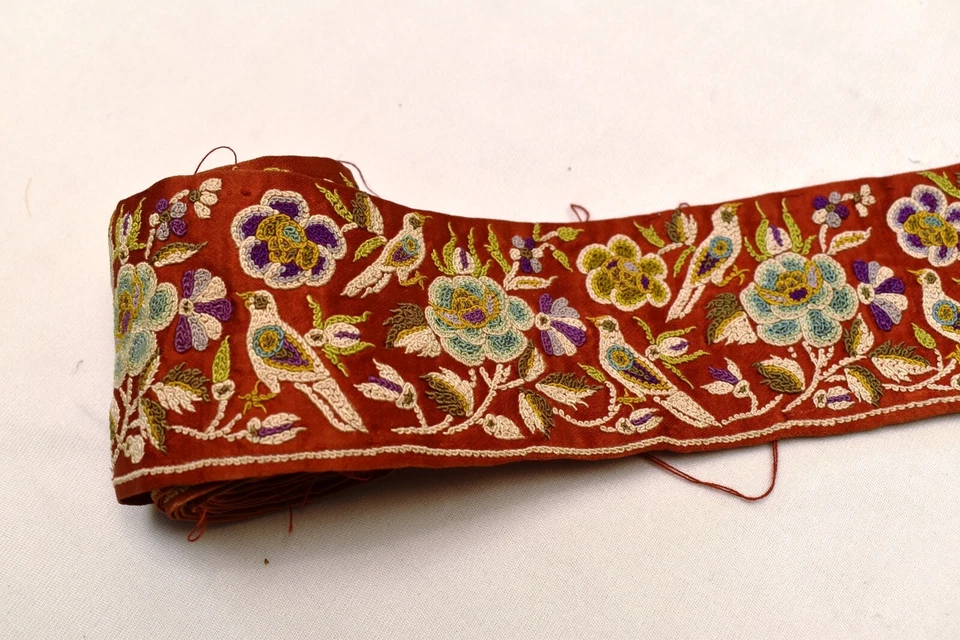 Antik Parsi Gara Sari Kor Border Spitze Seide Vogel Hand Bestickt Surat Gujarat - Bild 4 von 4