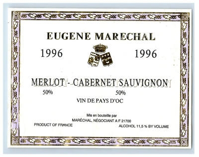 1970's-80's Eugene Marechal Merlot Cabernet French Wine Label Original S50E