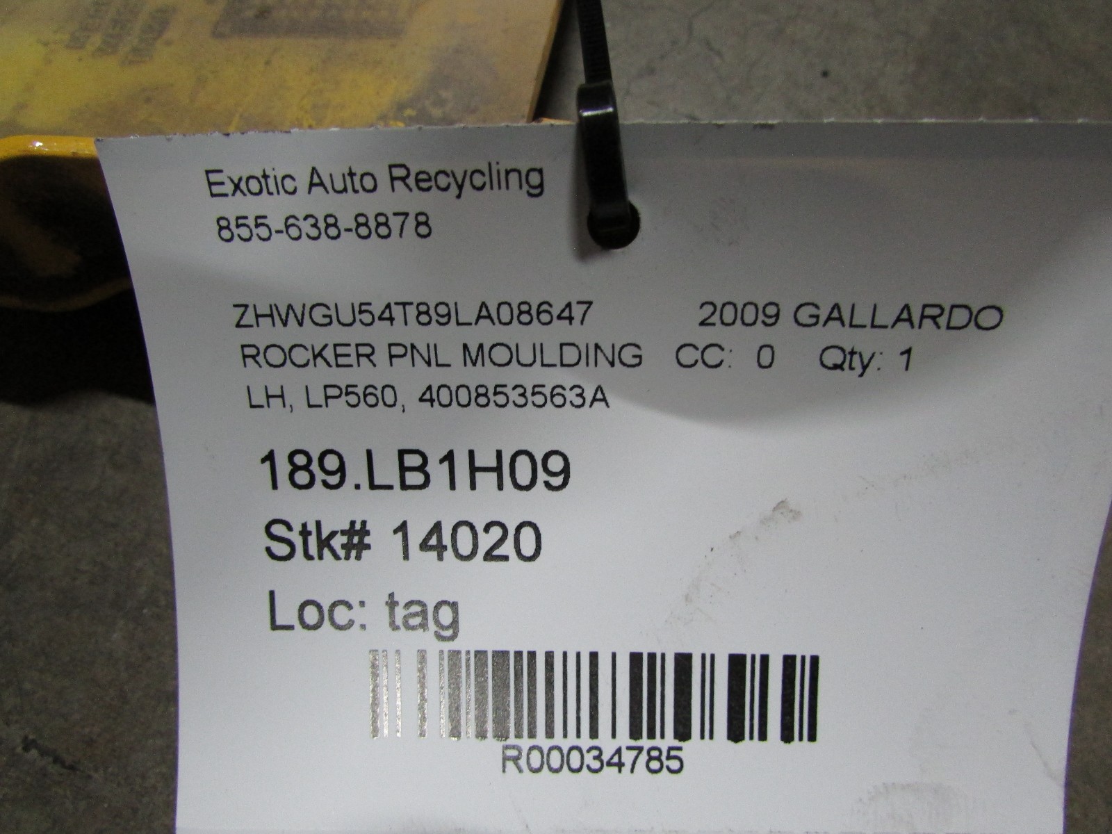 Lamborghini Gallardo LP560, LH, Left Rocker Panel Molding, Used, P/N 400853563A